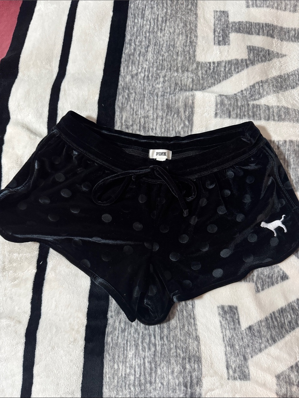 PINK velvet black polka dot shorts